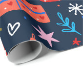 ハンドドローカラフルドクリスマスパターン真夜中 ラッピングペーパー (ロールコーナー)