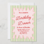 ハンドドローカラフルドストライプ誕生日ディナー 招待状 (正面)