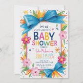 ハンドドローカラフルドフローラボー縁どビービーシャワー 招待状 (正面)