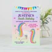 ハンドドローカラフルドマジカルユニコーン誕生日 招待状 (スタンド正面)