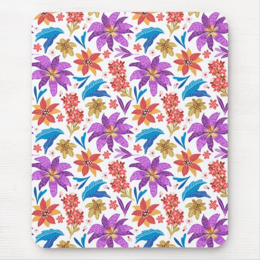 ハンドドローカラフルド異国花柄–70703 マウスパッド (正面)