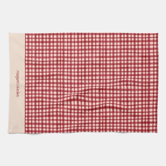 ハンドドロークラシックドの赤いギンガムクリスマスを追加 キッチンタオル (横)