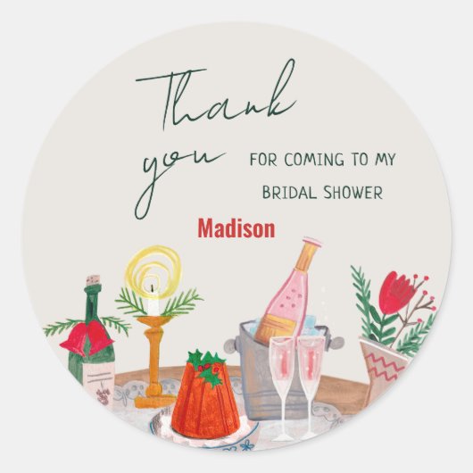 ハンドドロークリスマスブライダルシャワーありがとう ラウンドシール (正面)