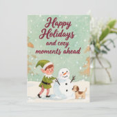 ハンドドロークリスマス小妖精や小人雪だるま冬 シーズンカード (スタンド正面)