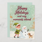 ハンドドロークリスマス小妖精や小人雪だるま冬 シーズンカード (正面/裏面)
