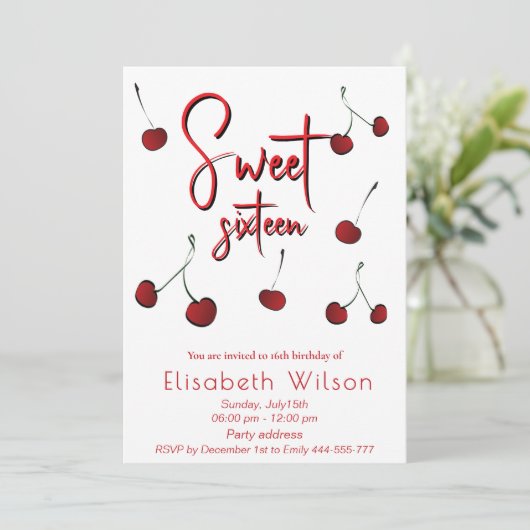 ハンドドロークールウィムシよくはしゃぐさくらんぼスイート16 招待状 (スタンド正面)