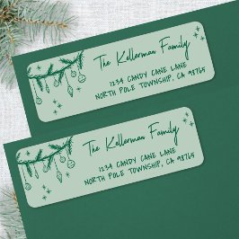 ハンドドローグリーンクリスマス差出人住所 ラベル