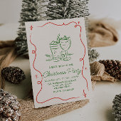 ハンドドローグリーンレッドクリスマスカクテルパーティー 招待状