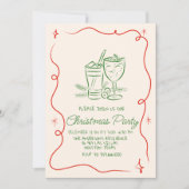 ハンドドローグリーンレッドクリスマスカクテルパーティー 招待状 (正面)