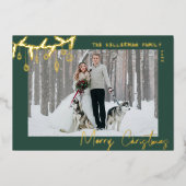 ハンドドローグリーン金ゴールドタータンチェックメリークリスマス 箔シーズンカード (正面)