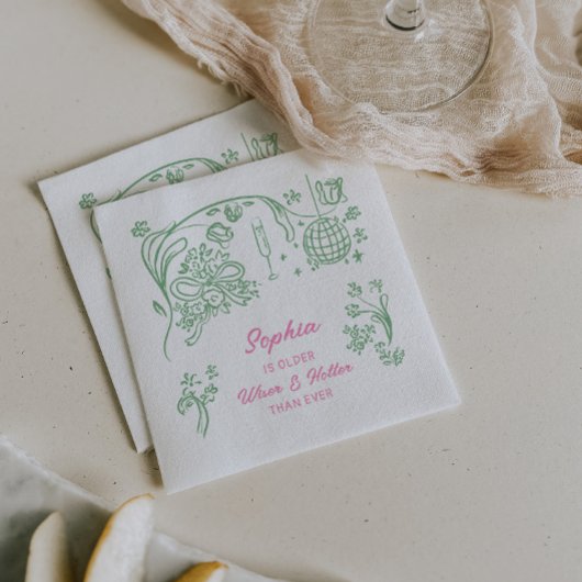 ハンドドローコケットワイザー及びホッター誕生日 スタンダードカクテルナプキン