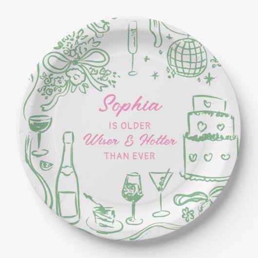 ハンドドローコケットワイザー及びホッター誕生日 ペーパープレート (正面)