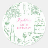 ハンドドローコケットワイザー及びホッター誕生日 ラウンドシール (正面)