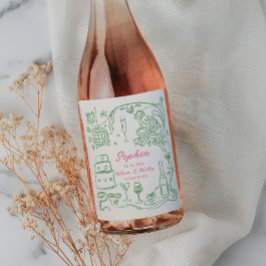 ハンドドローコケットワイザー及びホッター誕生日 ワインラベル