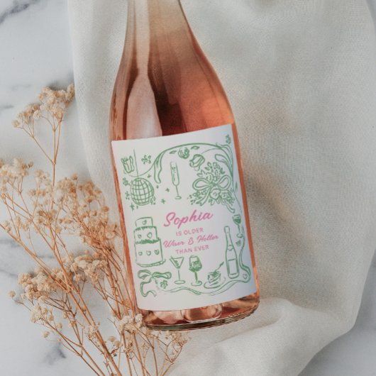 ハンドドローコケットワイザー及びホッター誕生日 ワインラベル