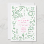 ハンドドローコケットワイザー及びホッター誕生日 招待状 (正面)