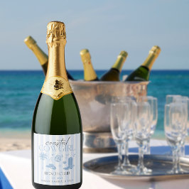 ハンドドローコースト女性のカーボーイビーチクラブバチェロレッテ スパークリングワインラベル