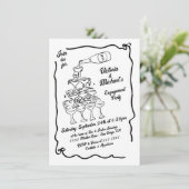 ハンドドローシャンパンスタック婚約パーティ 招待状 (スタンド正面)