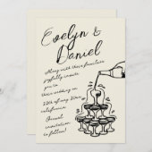 ハンドドローシャンパンタワーフランスのスタイル結婚ズ 招待状 (正面/裏面)