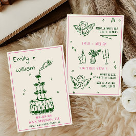 ハンドドローシャンパンタワー結婚式招待状 招待状