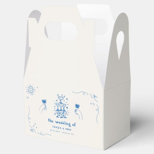 ハンドドローシャンパーニュフランスのディスコ結婚式の引き出物 フェイバーボックス (オープン)