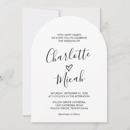 ハンドドローシンプルドハートミニマルボホアー結婚チズ 招待状 (正面)