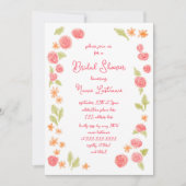 ハンドドローシンプルドフローラオレンジ赤ブライダルシャワー 招待状 (正面)