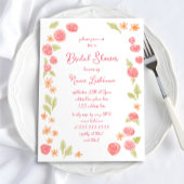 ハンドドローシンプルドフローラオレンジ赤ブライダルシャワー 招待状