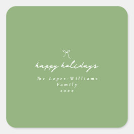 ハンドドローシンプルドボウグリーン&ホワイトクリスマス スクエアシール