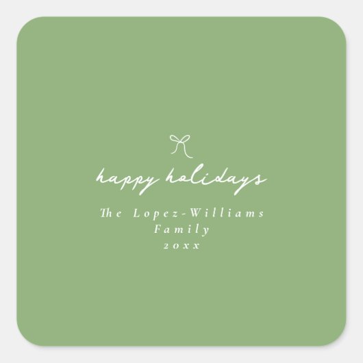 ハンドドローシンプルドボウグリーン&ホワイトクリスマス スクエアシール (正面)