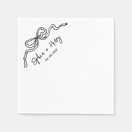 ハンドドローシンプルドボウ結婚カクテル スタンダードカクテルナプキン (正面)