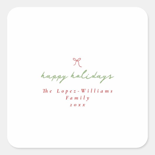 ハンドドローシンプルドボーレッド&グリーンクリスマス スクエアシール (正面)