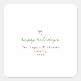 ハンドドローシンプルドボーレッド&グリーンクリスマス スクエアシール