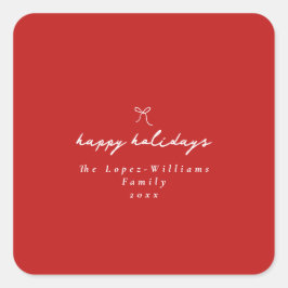 ハンドドローシンプルドボーレッド&ホワイトクリスマス スクエアシール