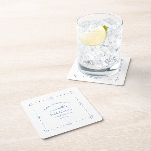 ハンドドローシーシェル&結婚ズベルブライダルシャワー スクエアペーパーコースター (インサイチュ)