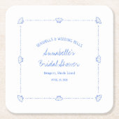 ハンドドローシーシェル&結婚ズベルブライダルシャワー スクエアペーパーコースター (正面)