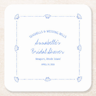 ハンドドローシーシェル&結婚ズベルブライダルシャワー スクエアペーパーコースター