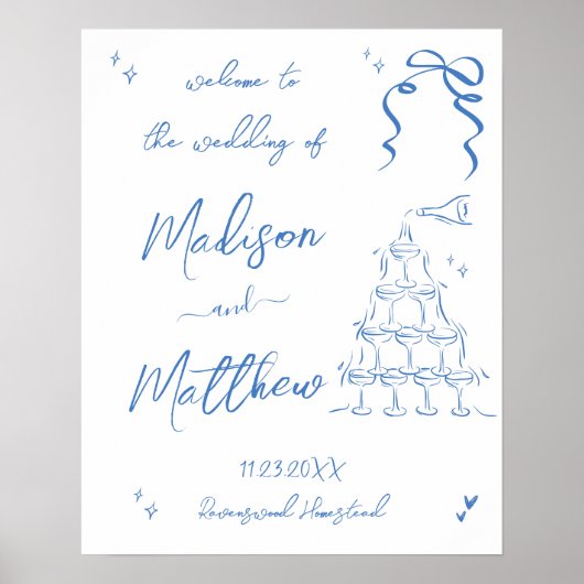 ハンドドロースケッチシャンパンポー結婚トウェルカム ポスター (正面)