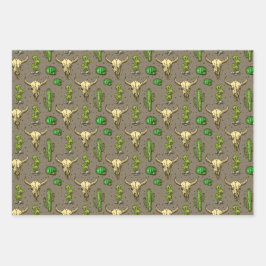 ハンドドロードウエスタンブルスカルデザートカボスパッター ラッピングペーパーシート