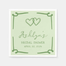 ハンドドロードグリーンハートブライダルシャワー紙ナプキンス スタンダードカクテルナプキン
