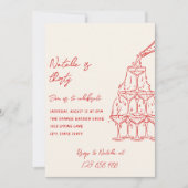 ハンドドロードシャンパンタワーサーティおもしろい誕生日 招待状 (正面)