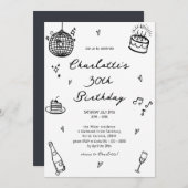 ハンドドロードディスコボール30歳の誕生日 招待状 (正面/裏面)