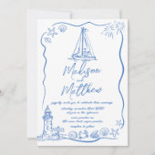 ハンドドロードドレスボートビーチ航海の結婚ズ 招待状 (正面)