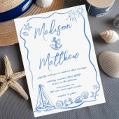 ハンドドロードドードルいかり航海のビーチ結婚ズ 招待状