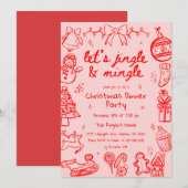 ハンドドロードドードルイラストレーションクリスマスパーティー 招待状 (正面/裏面)