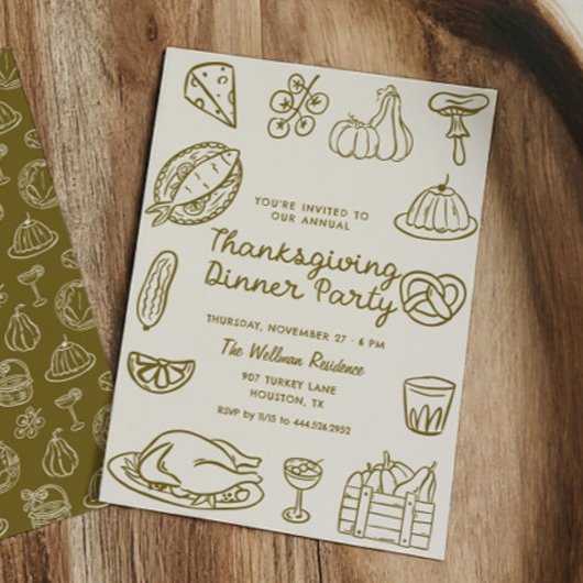 ハンドドロードドードルサンクスギビングディナー招待状 シーズンカード