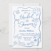 ハンドドロードドードルスケッチビーチブライダルシャワー 招待状 (正面)