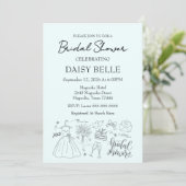 ハンドドロードドードルブライダルシャワーグリーン 招待状 (スタンド正面)