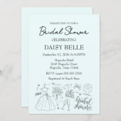 ハンドドロードドードルブライダルシャワーグリーン 招待状 (正面/裏面)