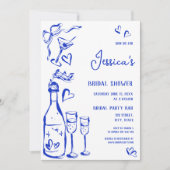 ハンドドロードドードルブライダルシャワーフランスのボウ 招待状 (正面)